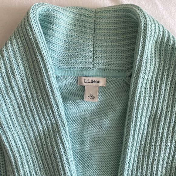 L. L. Bean long open front cardigan Robins Egg Blue, 100% cotton - Picture 4 of 12